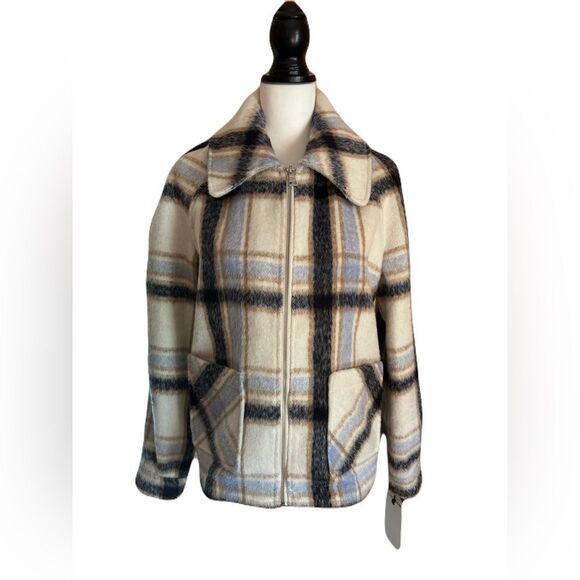 NWT Bagatelle Cream, Blue, Neutral Plaid Cropped Jacket | M - Picture 1 of 9